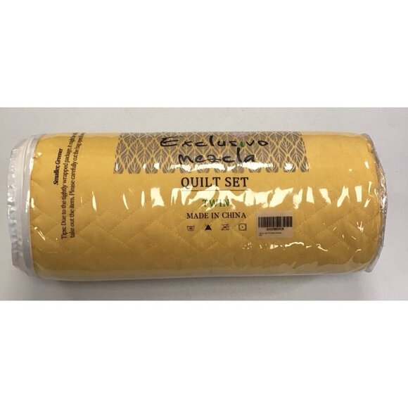 Exclusivo Mezcla Reversible Twin Quilt Bedding Set Soft 68"x88" Bright Yellow 💛 - Picture 2 of 3